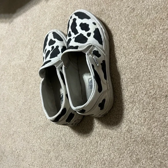 Vans Women's Slip-On Flats - Black and White Cow Print - Picture 3 of 4